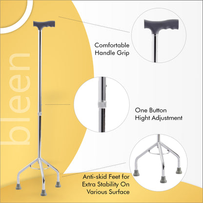 Three-Legged Walking Stick Lightweight | Height Adjustable for Men & Women | Ideal for Post-Operation Recovery, Elderly People