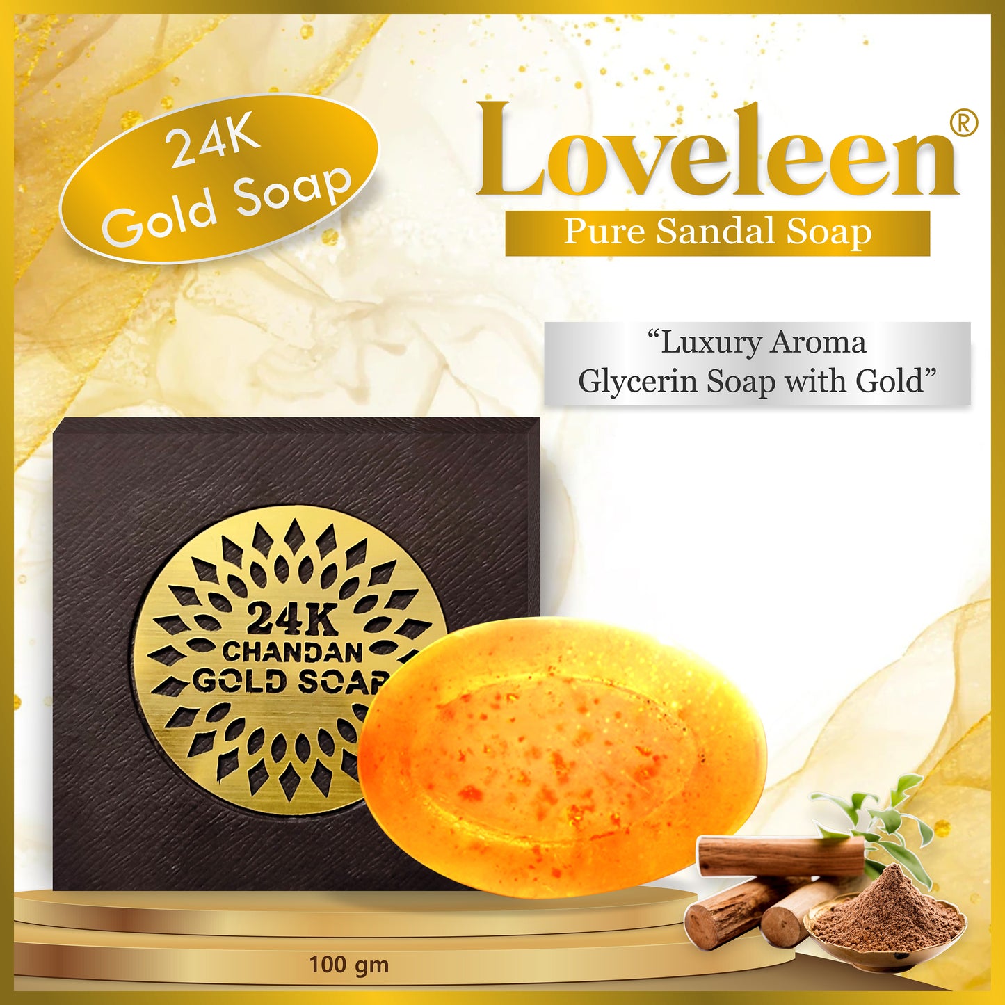 Loveleen 24k Gold Sandalwood Glycerin Soap - 100gm